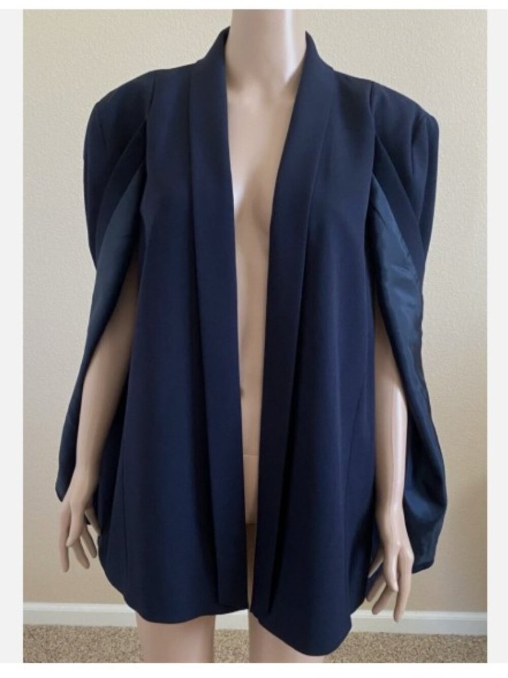TAHARI Navy Blue Open Front Cape Blazer Jacket 16W - Excellent